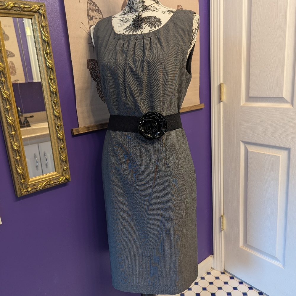 Calvin Klein Gray Sheath Midi Dress Scoop Neck Sleeveless